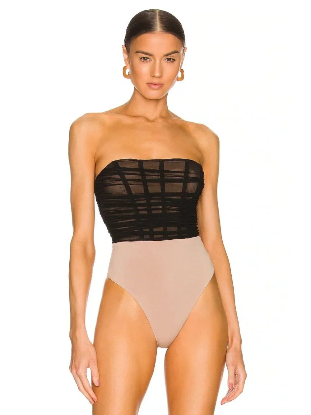 Nookie Eden Bodysuit in Black Strapless Mesh